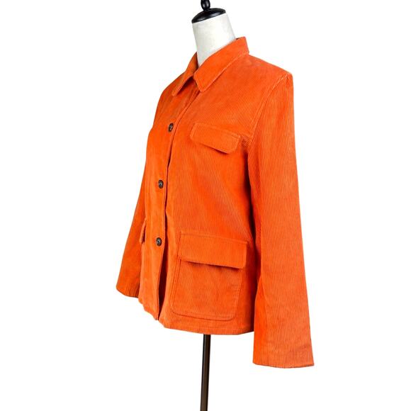 Womens J Crew Orange Corduroy Button Up Closure Collared Jacket with Pockets - Picture 3 of 13